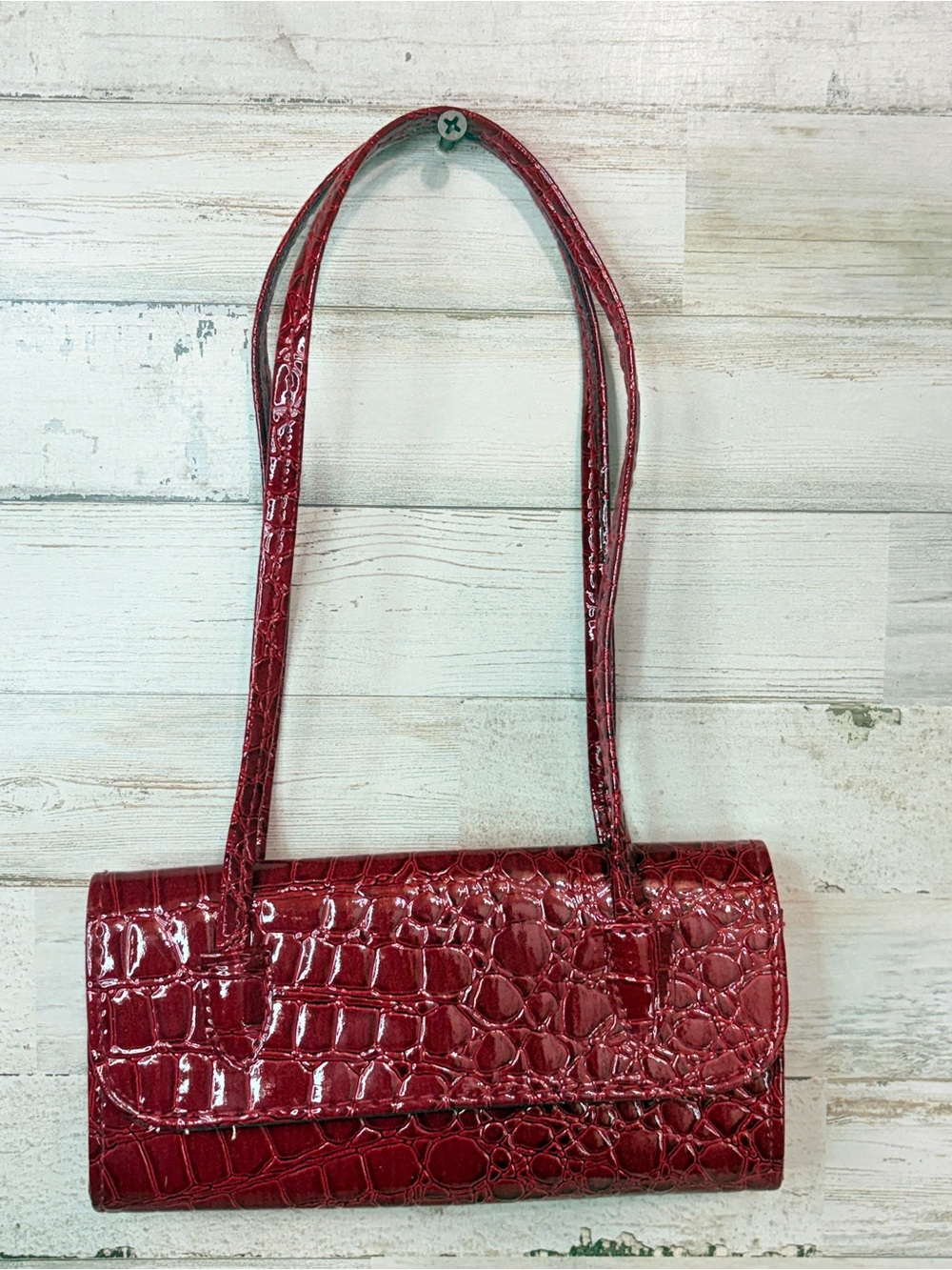 Wallet Clutch Wrist Purse Handbag Croc Red Faux Leather Mini Alligator
